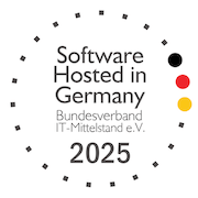 Das offizielle Siegel oder Logo "Software Hosted in Germany 2025".